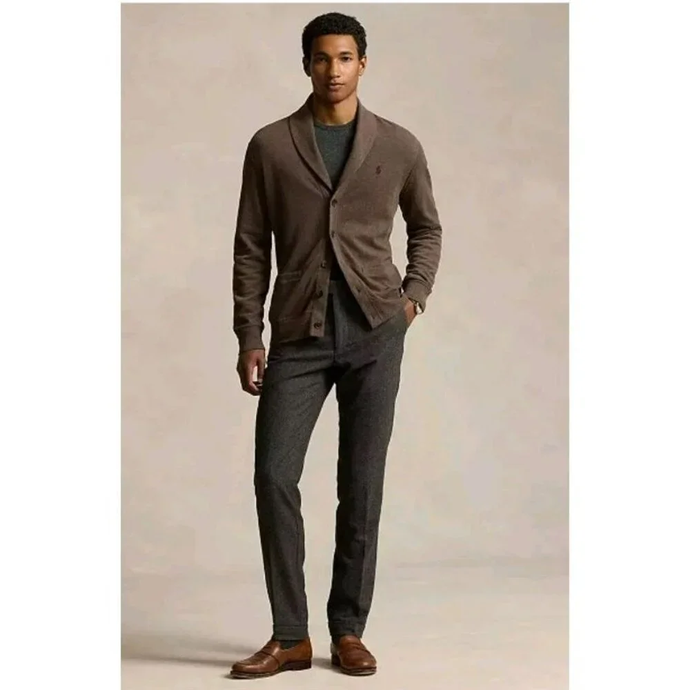 Polo Ralph Lauren Men's Luxury Jersey Shawl Collar Cardigan Brown Sz Small